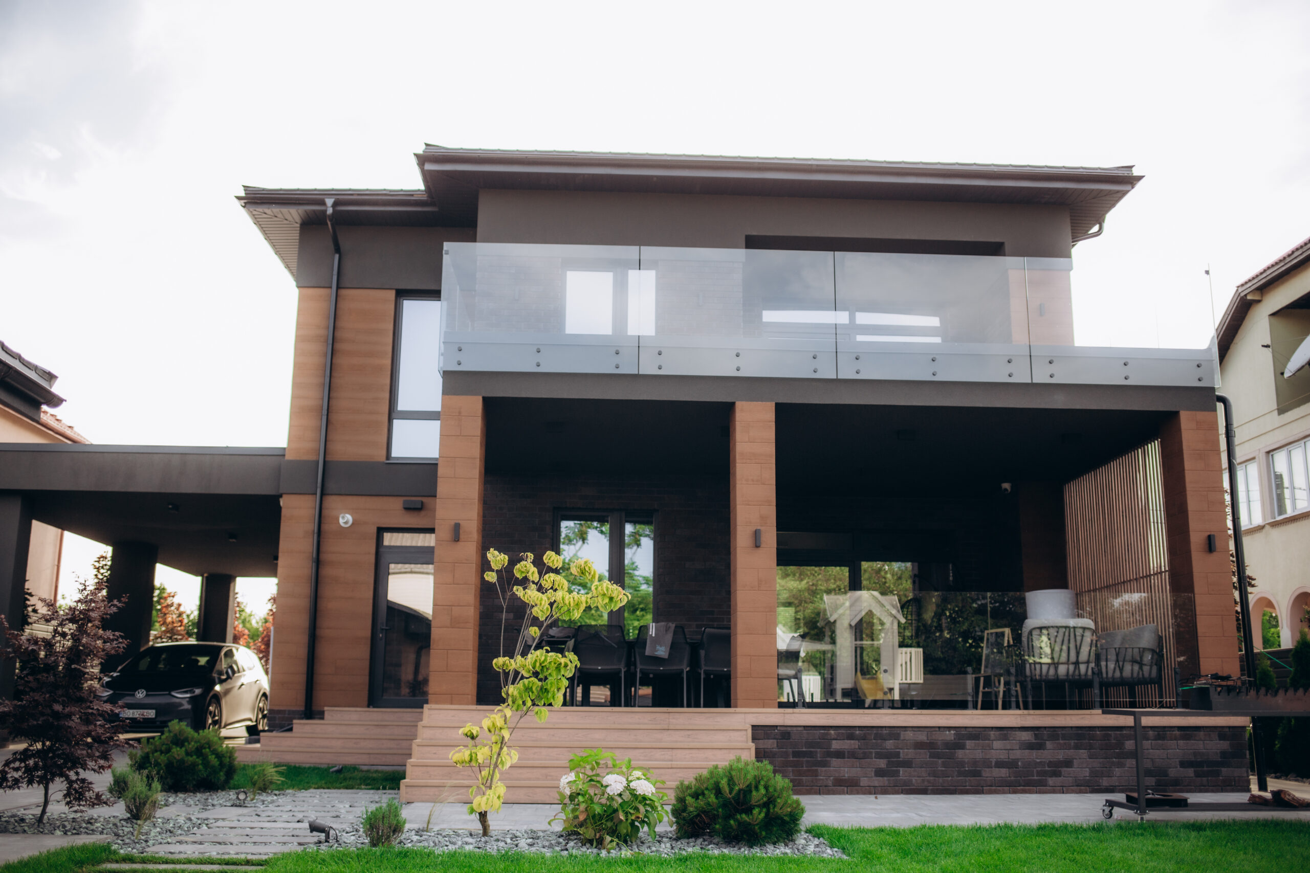 Front view of modern designed concrete residential house in western Norway